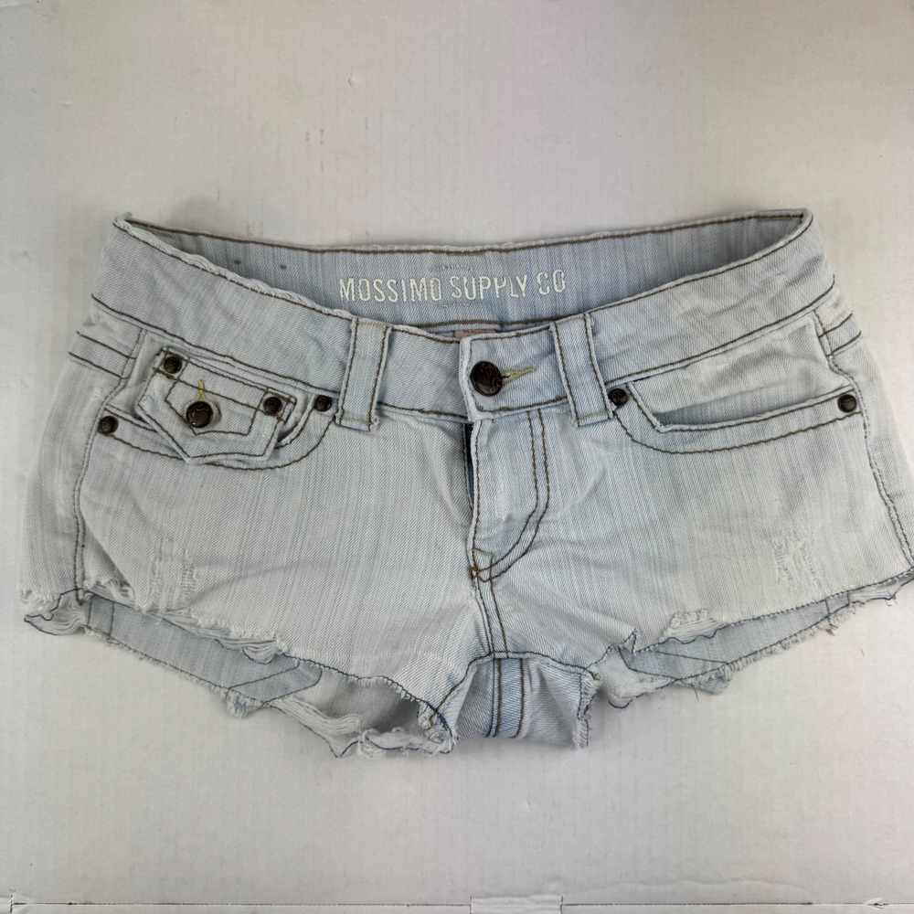 Mossimo Supply Co Womens Low Rise Distressed Denim Cut Off Shorts Light Wash 7